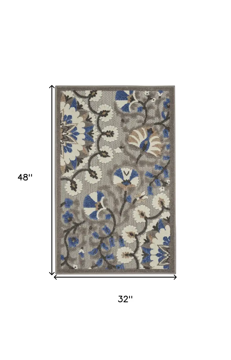 3' X 4' Blue And Gray Indoor Outdoor Area Rug