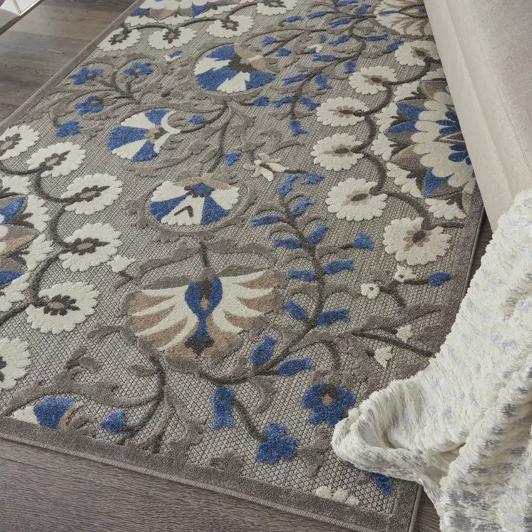 4' X 6' Blue And Gray Indoor Outdoor Area Rug