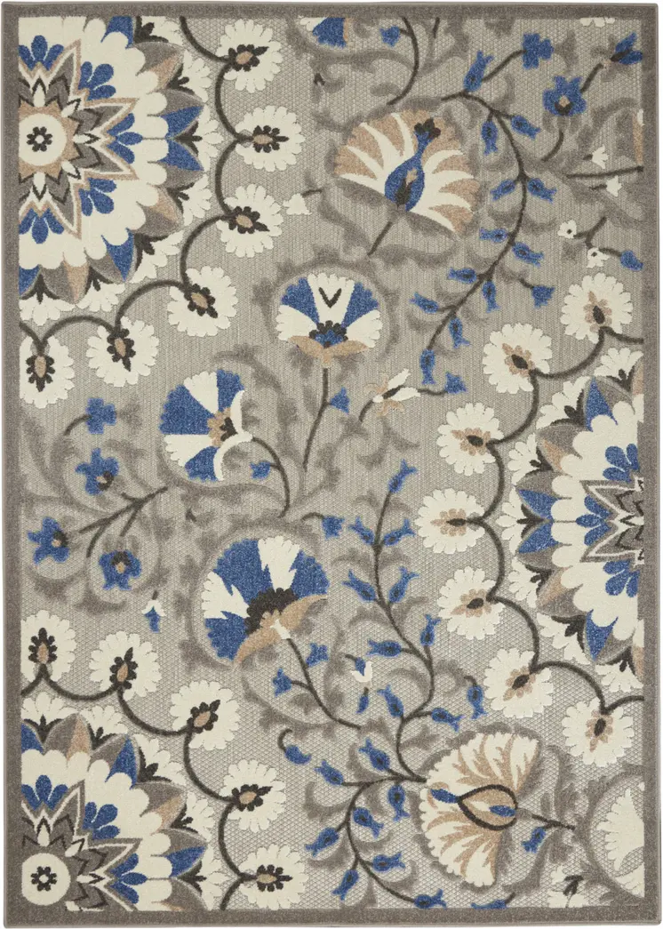5' X 7' Blue And Gray Indoor Outdoor Area Rug