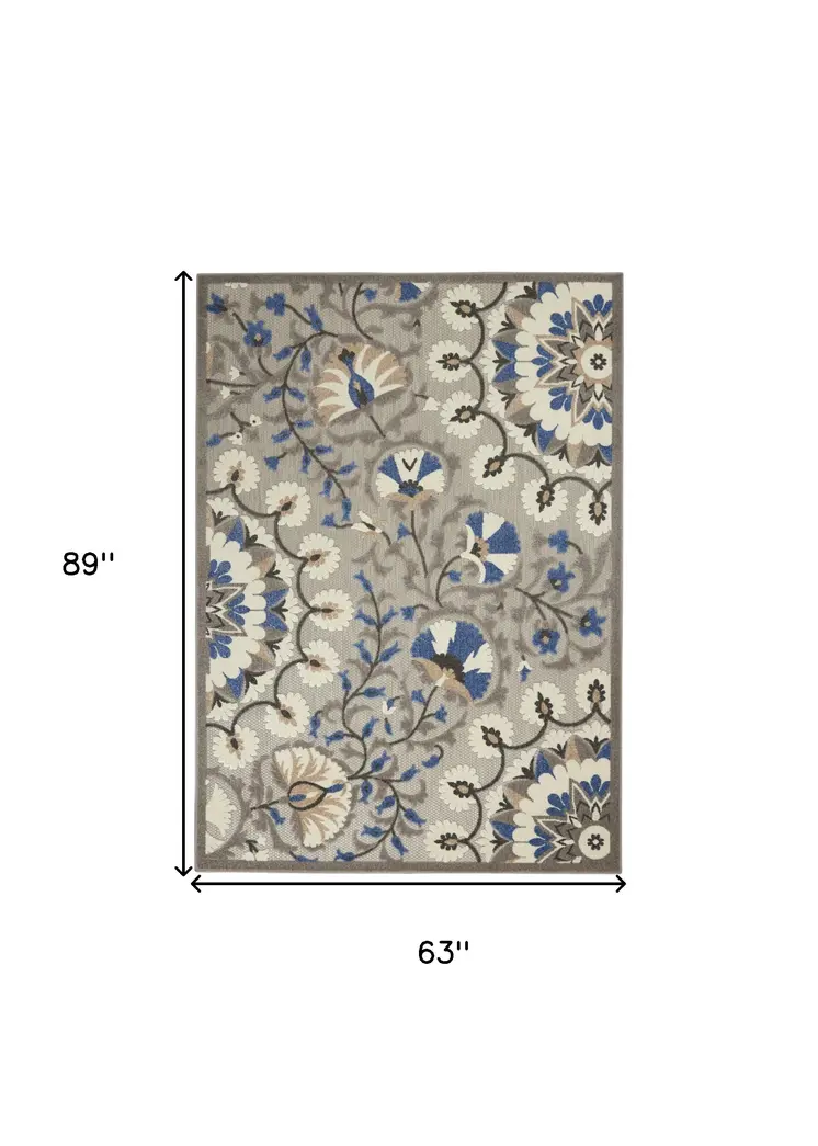 5' X 7' Blue And Gray Indoor Outdoor Area Rug