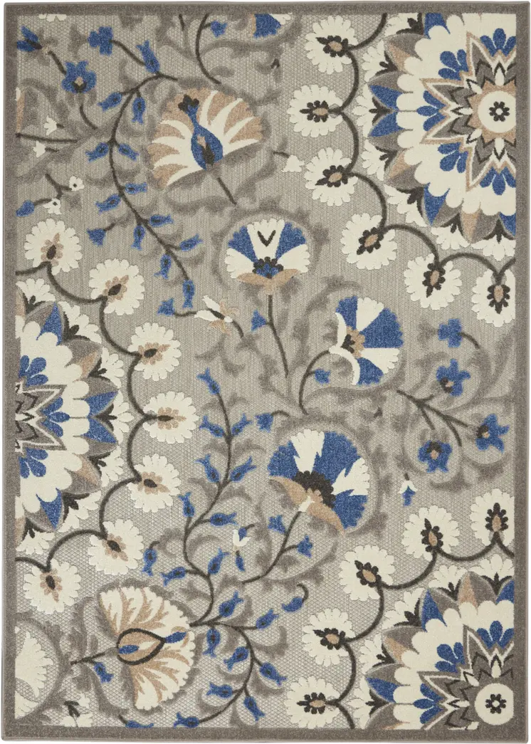 5' X 7' Blue And Gray Indoor Outdoor Area Rug