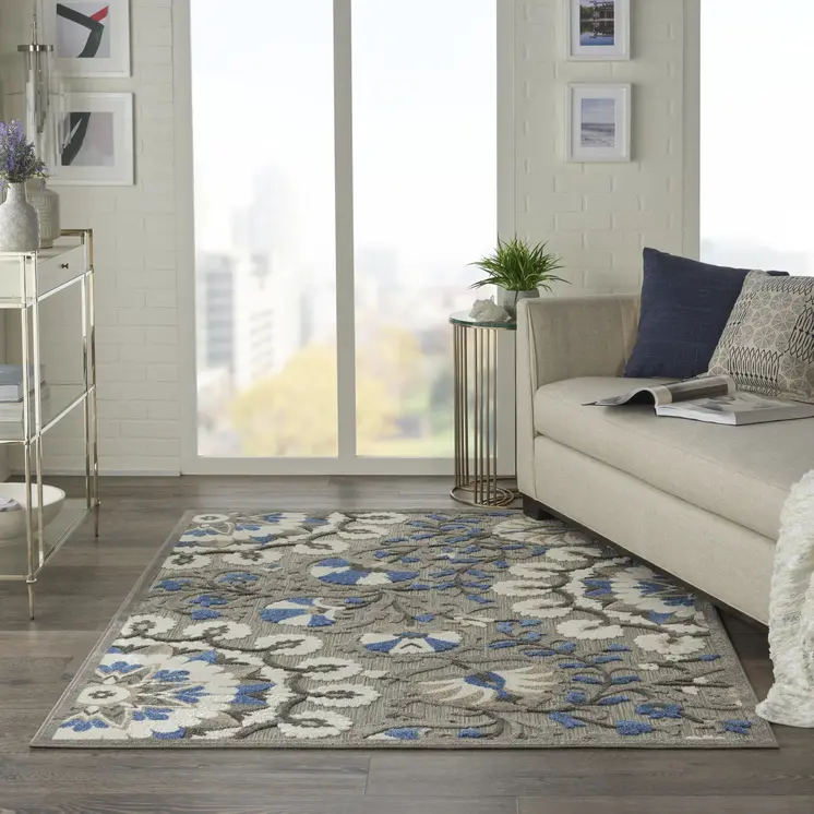 5' X 7' Blue And Gray Indoor Outdoor Area Rug
