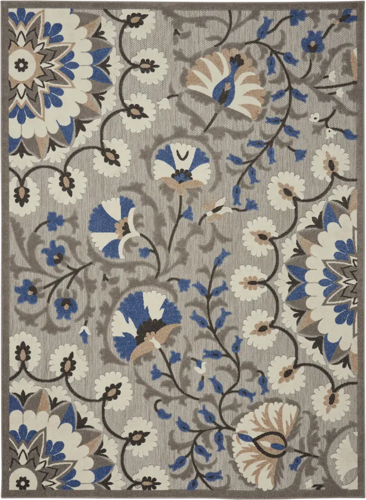 8' X 11' Blue And Gray Indoor Outdoor Area Rug