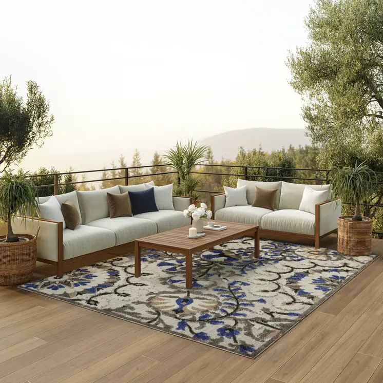 8' X 11' Blue And Gray Indoor Outdoor Area Rug