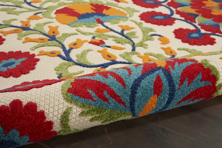 10' Red And Ivory Floral Indoor Outdoor Area Rug