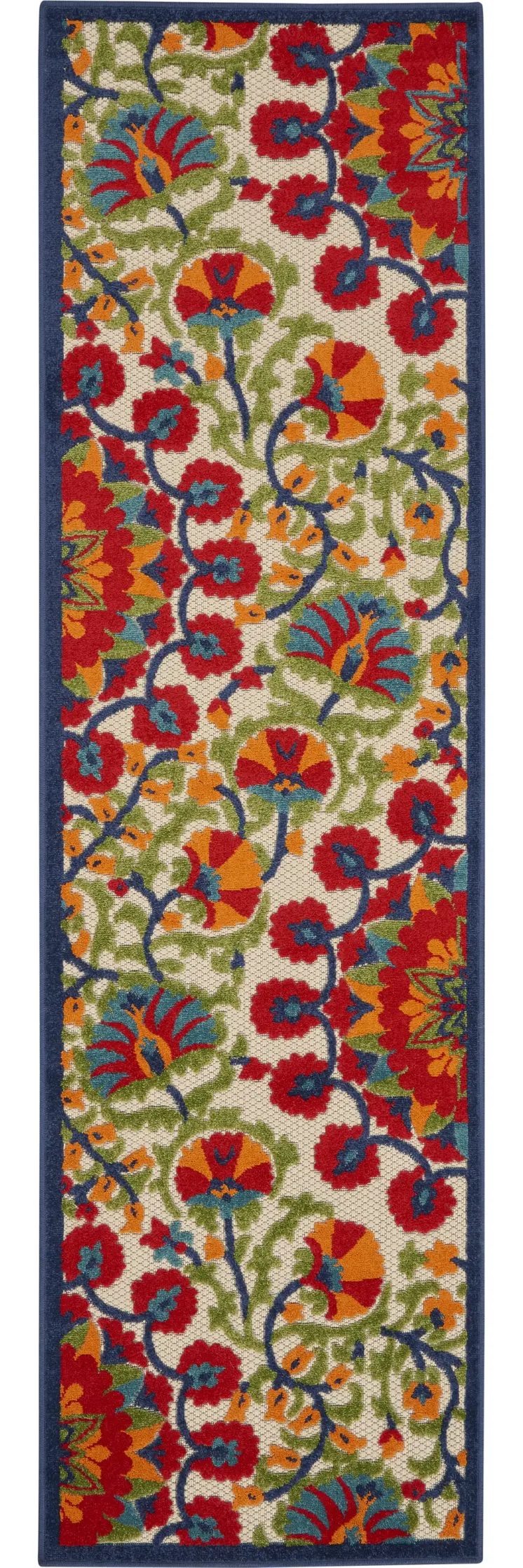 10' Red And Ivory Floral Indoor Outdoor Area Rug