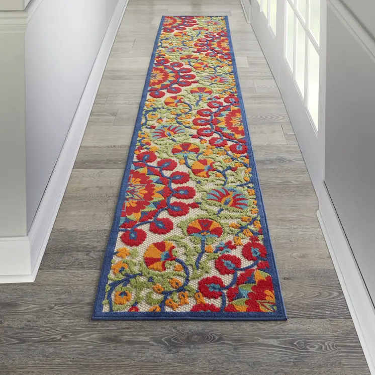 10' Red And Ivory Floral Indoor Outdoor Area Rug