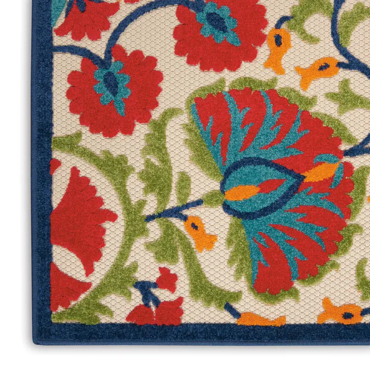 10' Red And Ivory Floral Indoor Outdoor Area Rug