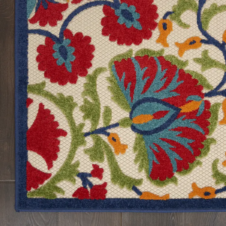4' X 6' Red And Ivory Floral Indoor Outdoor Area Rug