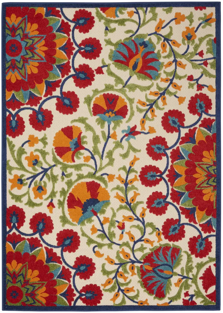 4' X 6' Red And Ivory Floral Indoor Outdoor Area Rug