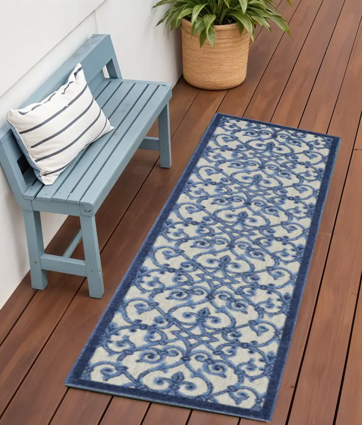 6' Blue And Gray Indoor Outdoor Area Rug