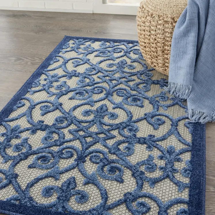 3' X 4' Blue And Gray Indoor Outdoor Area Rug