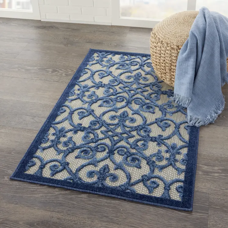 3' X 4' Blue And Gray Indoor Outdoor Area Rug
