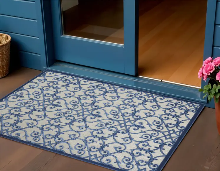 3' X 4' Blue And Gray Indoor Outdoor Area Rug