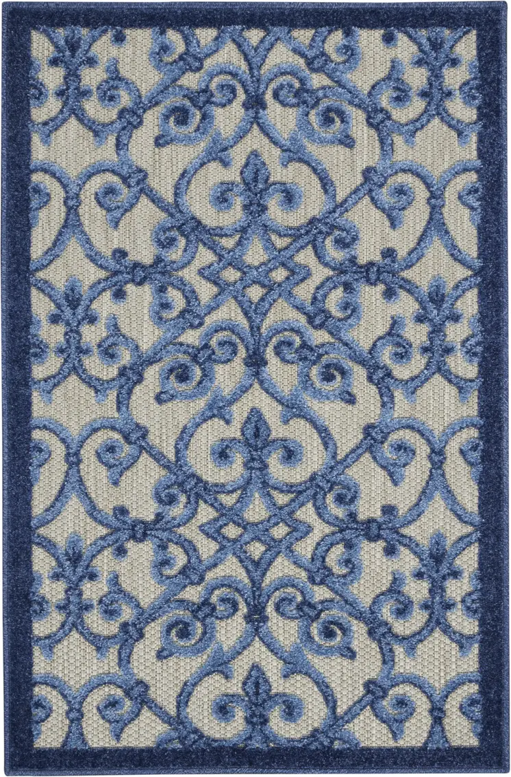 3' X 4' Blue And Gray Indoor Outdoor Area Rug