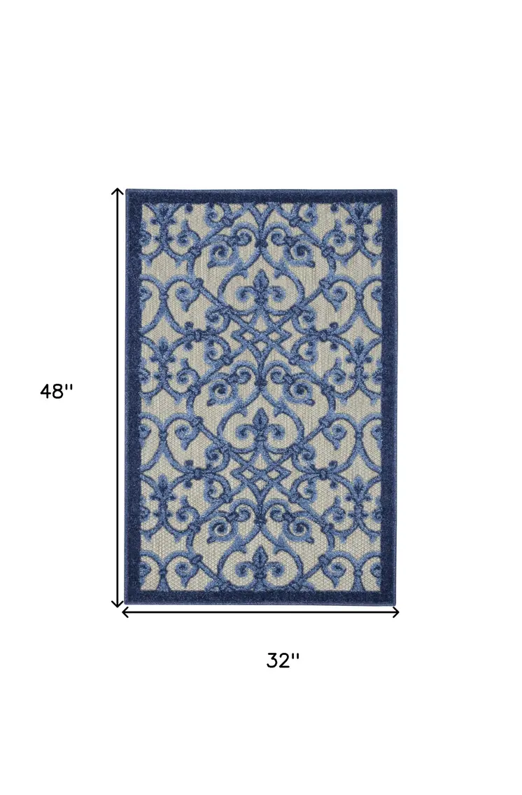 3' X 4' Blue And Gray Indoor Outdoor Area Rug