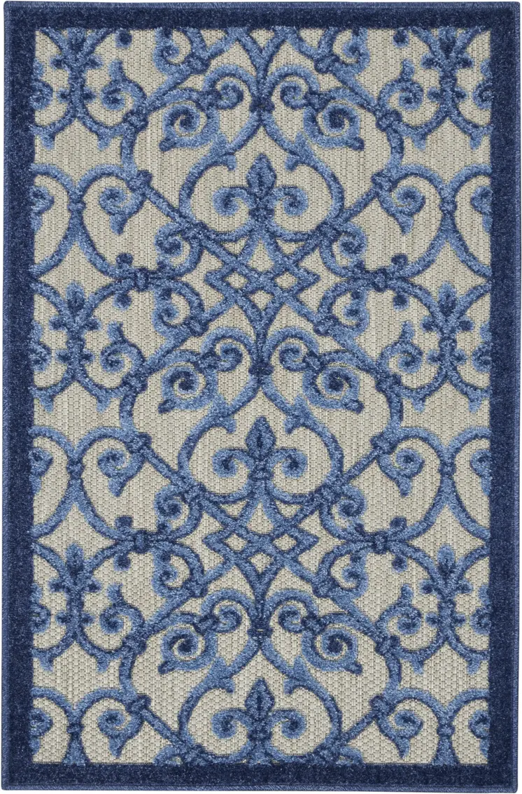 3' X 4' Blue And Gray Indoor Outdoor Area Rug