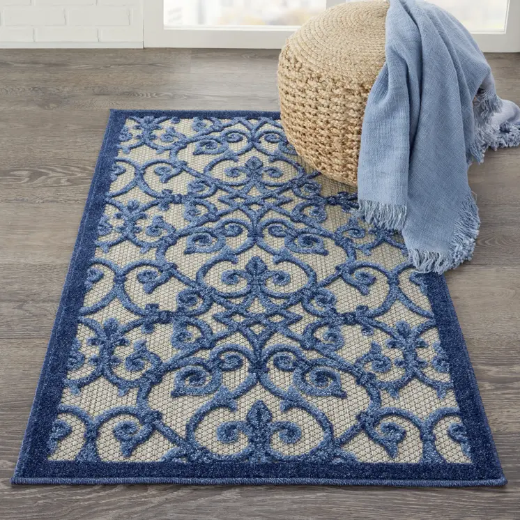 3' X 4' Blue And Gray Indoor Outdoor Area Rug
