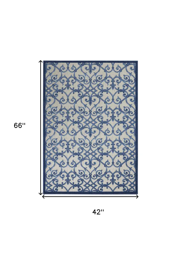4' X 6' Blue And Gray Indoor Outdoor Area Rug