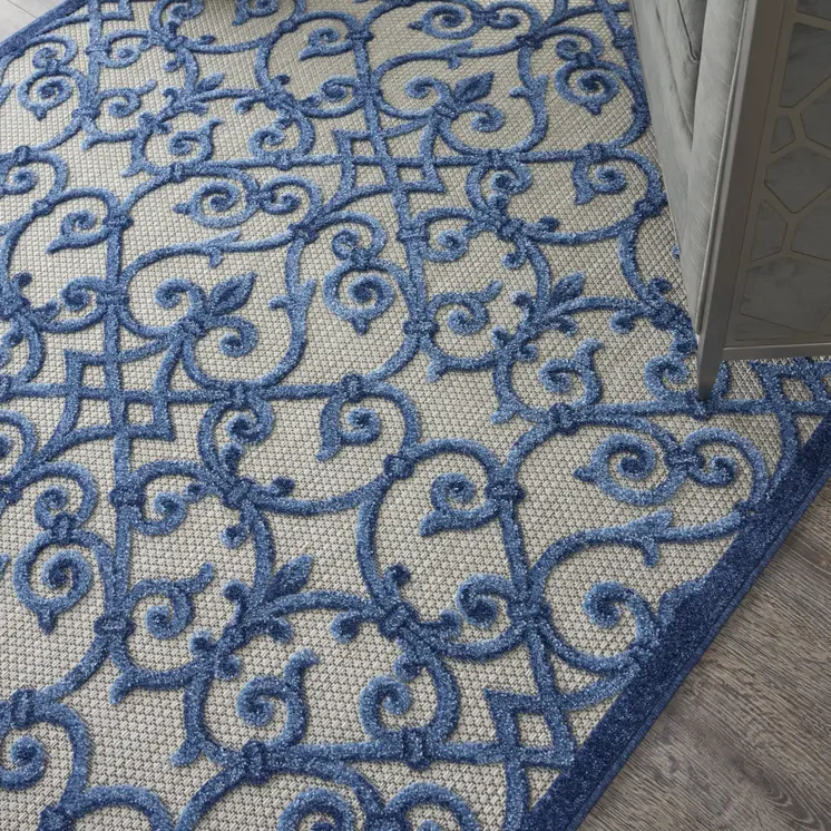5' X 8' Blue And Gray Indoor Outdoor Area Rug