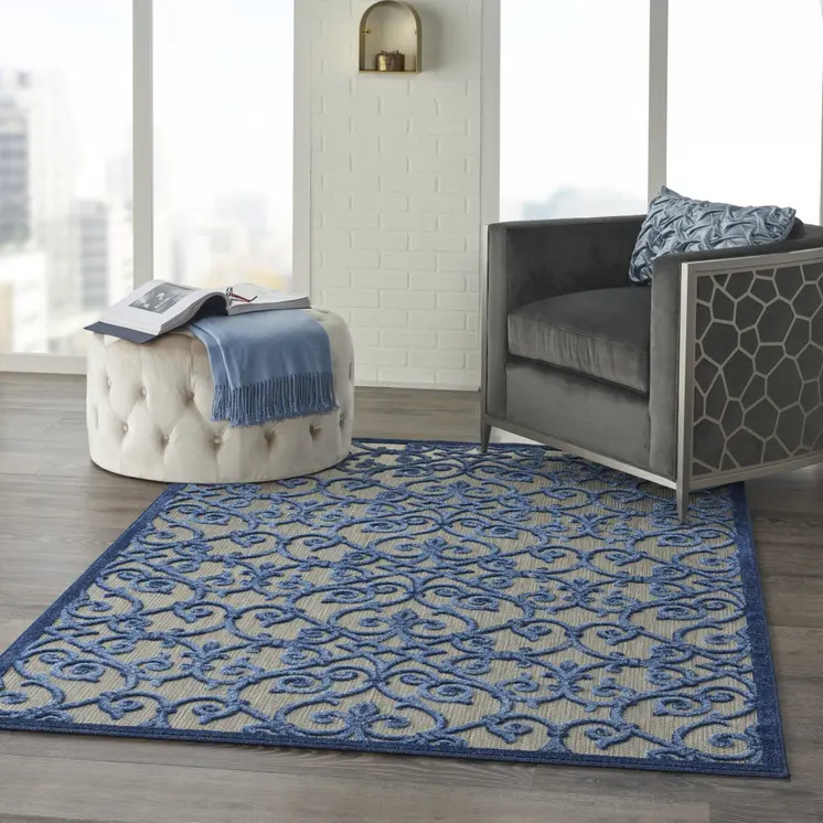5' X 8' Blue And Gray Indoor Outdoor Area Rug
