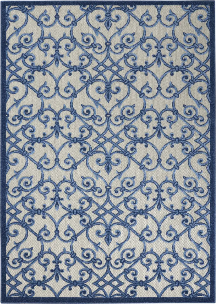 5' X 8' Blue And Gray Indoor Outdoor Area Rug