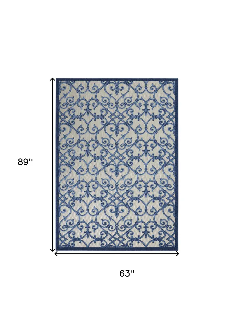 5' X 8' Blue And Gray Indoor Outdoor Area Rug