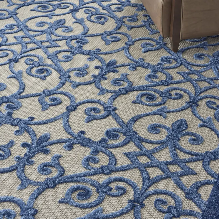 8' X 11' Blue And Gray Indoor Outdoor Area Rug