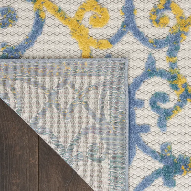 5' X 8' Ivory And Blue Indoor Outdoor Area Rug