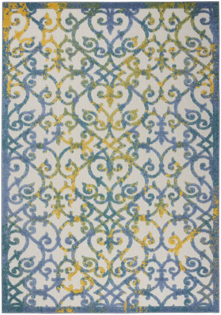 5' X 8' Ivory And Blue Indoor Outdoor Area Rug