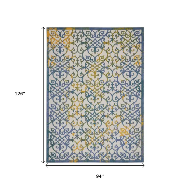 8' X 11' Ivory And Blue Indoor Outdoor Area Rug