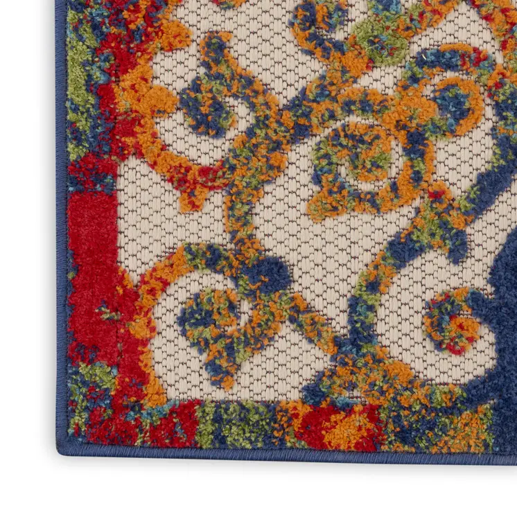 6' Ivory And Blue Indoor Outdoor Area Rug