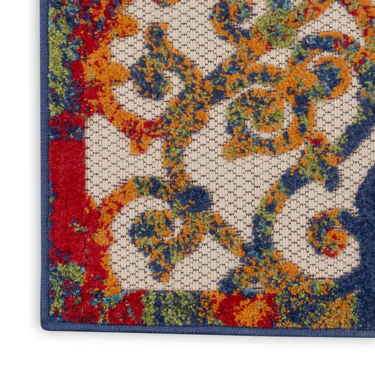 12' Ivory And Blue Indoor Outdoor Runner Rug