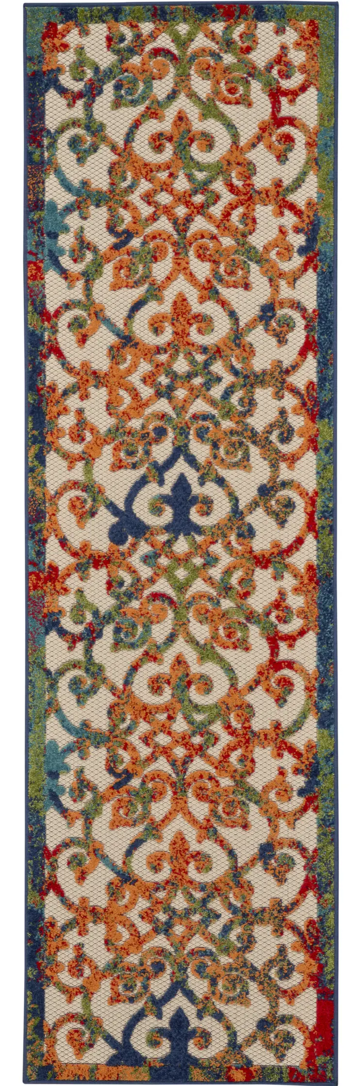 12' Ivory And Blue Indoor Outdoor Runner Rug