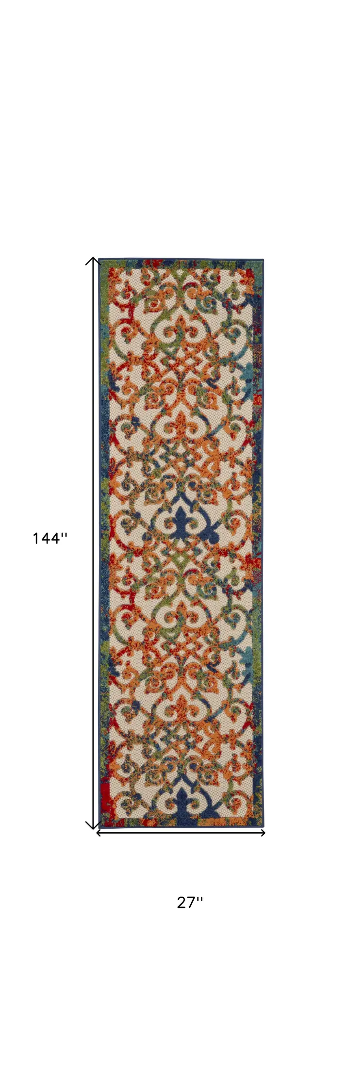 12' Ivory And Blue Indoor Outdoor Runner Rug