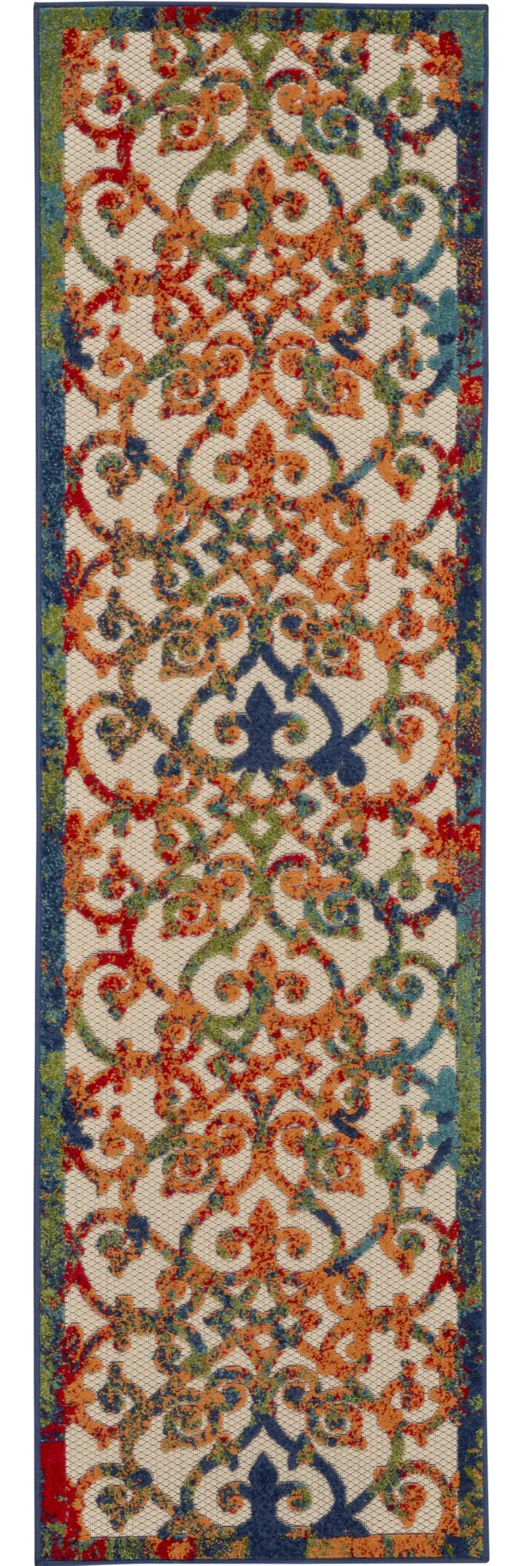 12' Ivory And Blue Indoor Outdoor Runner Rug