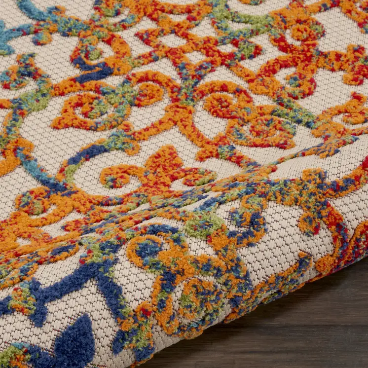 3' X 4' Ivory And Blue Indoor Outdoor Area Rug