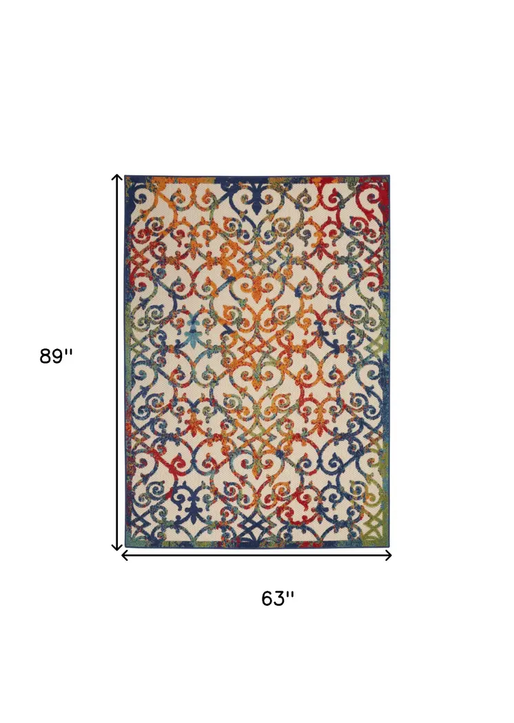 5' X 8' Ivory And Blue Indoor Outdoor Area Rug