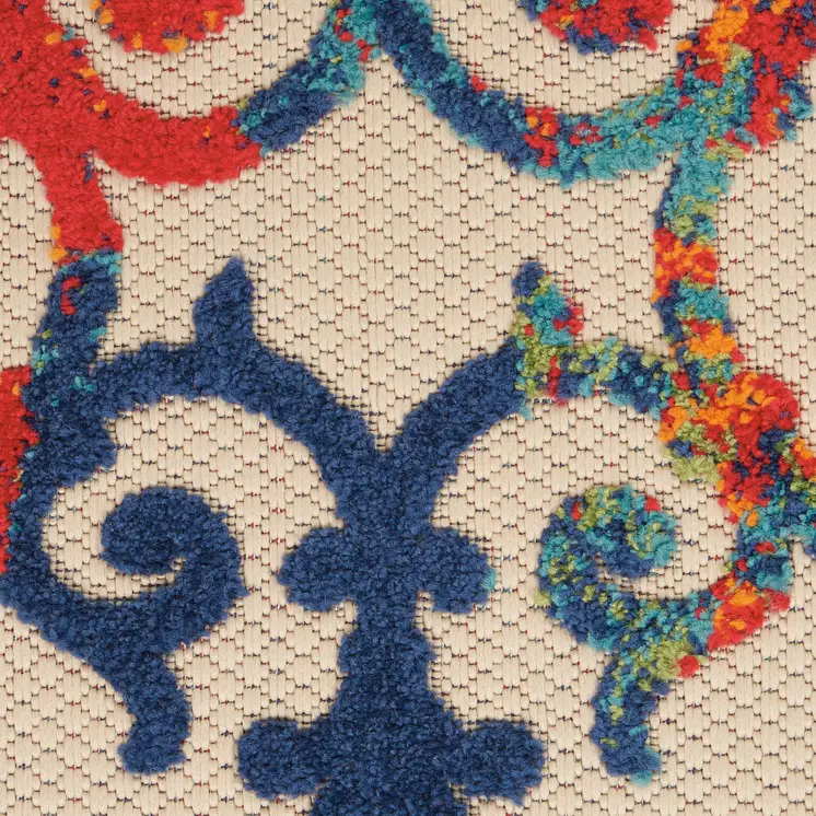 8' X 11' Ivory And Blue Indoor Outdoor Area Rug