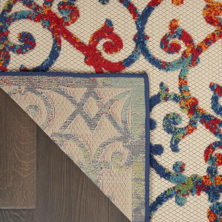 8' X 11' Ivory And Blue Indoor Outdoor Area Rug