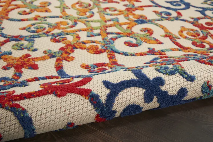 8' X 11' Ivory And Blue Indoor Outdoor Area Rug