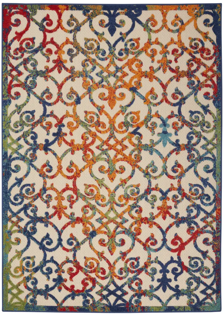 8' X 11' Ivory And Blue Indoor Outdoor Area Rug