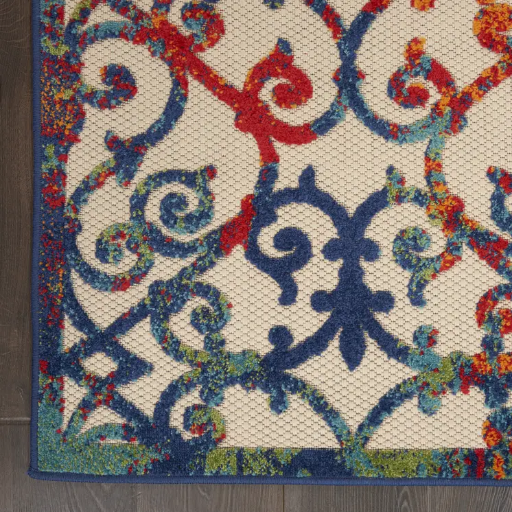 8' X 11' Ivory And Blue Indoor Outdoor Area Rug