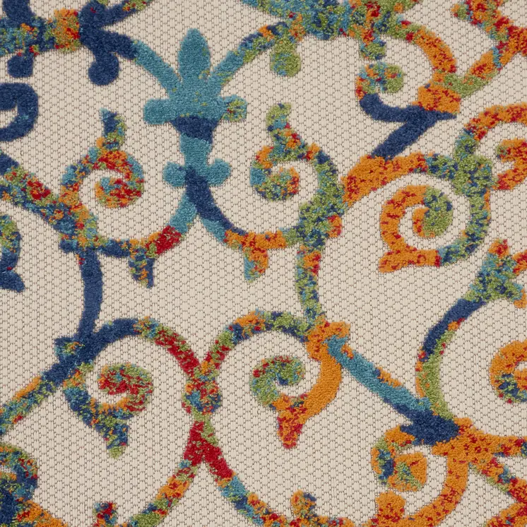 8' Ivory And Blue Round Indoor Outdoor Area Rug