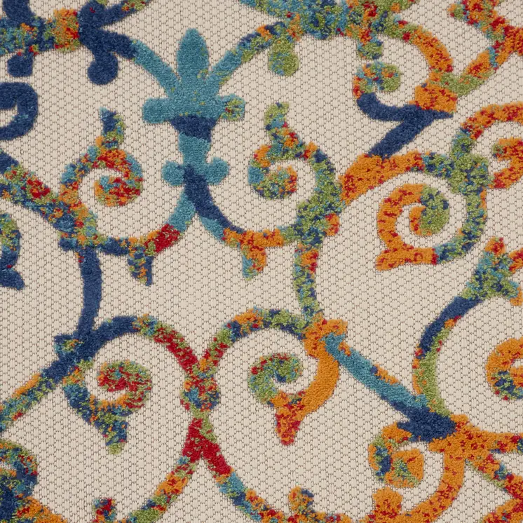 8' Ivory And Blue Round Indoor Outdoor Area Rug