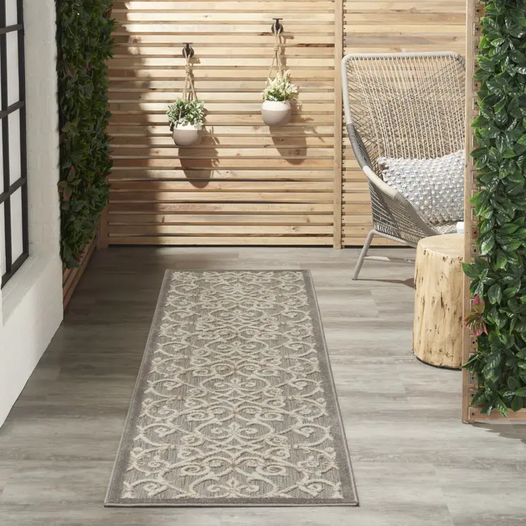 10' Gray And Ivory Indoor Outdoor Area Rug