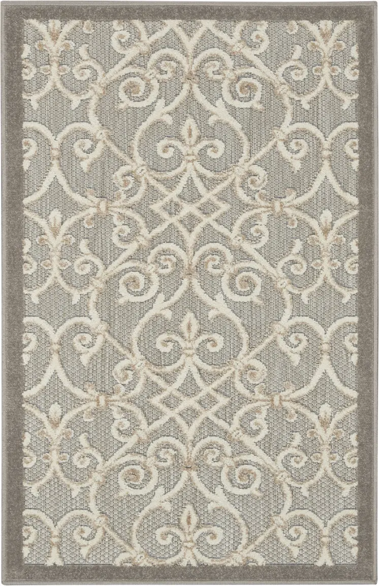 3' X 4' Gray And Ivory Indoor Outdoor Area Rug