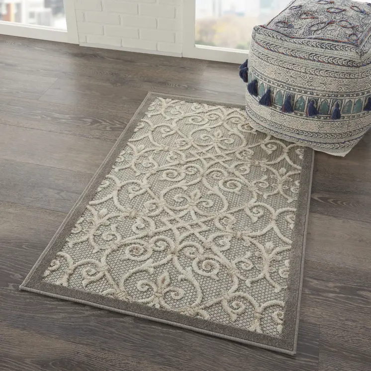 3' X 4' Gray And Ivory Indoor Outdoor Area Rug