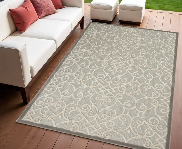 4' X 6' Gray And Ivory Indoor Outdoor Area Rug
