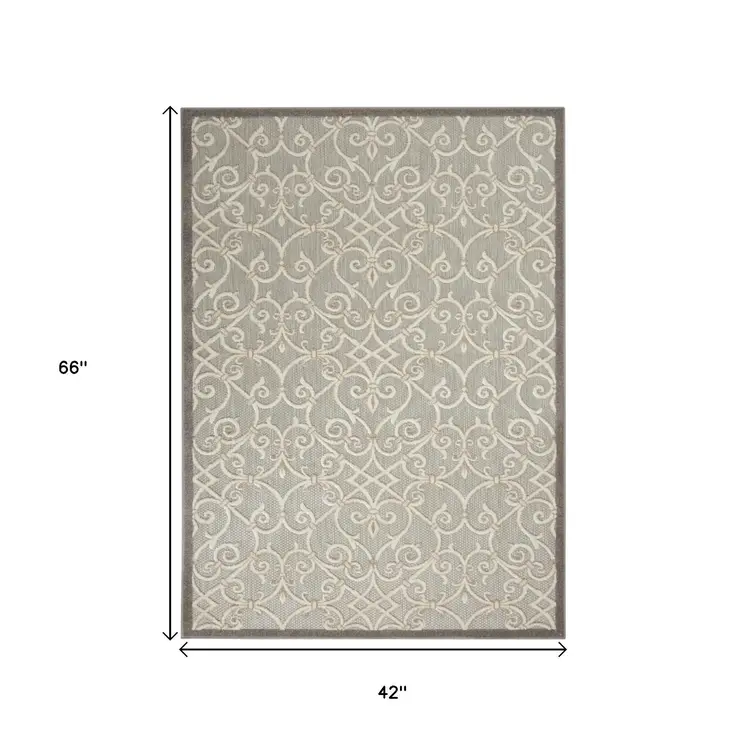 4' X 6' Gray And Ivory Indoor Outdoor Area Rug